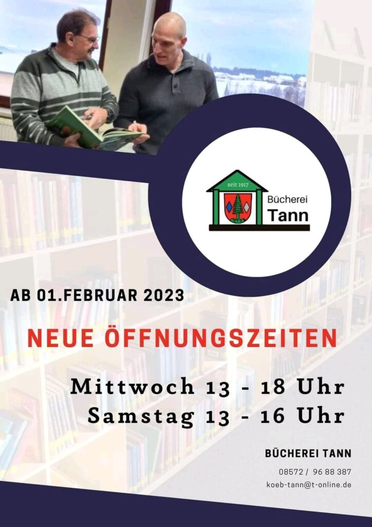 Neue ffnungszeiten B cherei Tann Verwaltungsgemeinschaft Tann Reut