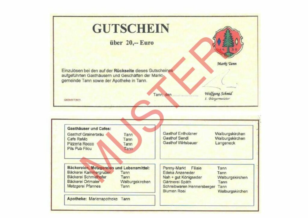 Einkaufsgutschein Markt Tann Verwaltungsgemeinschaft Tann Reut